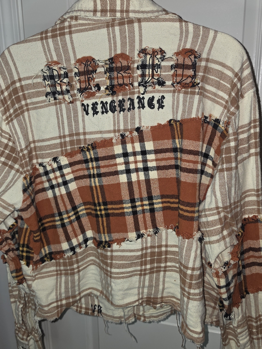Patchwork Plaid Jacket - Cream & Rust